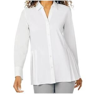 FOXCROFT Pippa Crisp White Button Non-Iron Stretch Pleated Tunic Top 12 Career